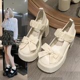 Jane Shoes Women 2025 Autumn And Winter New Thick-Soled Loose Cream Soles Coarse Leather Shoes Bow Single Shoes High