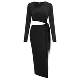 Women's 2025 Casual Autumn And Winter Style Asymmetrical Neckline Waist Hollow Tie