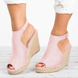 Summer Summer Thick Bottom Slope And Fish Mouth Sandals Women Word Buckle Velvet Casual Slope Fashion Shoes