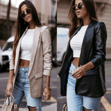 Zingj 22 Autumn Winter New New Casual Loose Super Cool Suit Collar Leather Coat