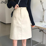 Sale Skirts Women Retro Empire Pu Leather Fall All-match A-line Knee-length Faldas Temperament Office Lady Harajuku