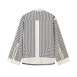 Pop Fashion Lady Bump Color Round Collar Single Row Buckle Long-Sleeved Striped Loose Casual Shirt