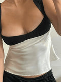 Tie Back Patchwork Satin Tank Top-Outfit
