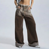 Wind Hair Gradient Babes Jeans Women Autumn New Low-Rise Loose Straight Trousers Belt