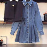 Women Spring 2 Piece Outfit Elegant Solid Turn Down Collar Leisure All-match Design Clothing Tender Ulzzang Streetwear
