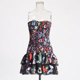 2025 Spring New Fashion Sexy Hanging Neck Print Waist Thin Lotus Leaf Side High-End Feel Bra Dress