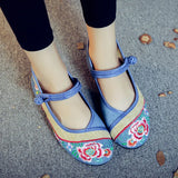 Zingj Not Include Shoe Box Canvas Buckle Ethnic Mother Shoes Old Lady Flowers Soft Sole Flat Embroidered Women's Cloth Shoes