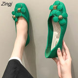 Shoes Women's 2023 New All-match Shallow Mouth Flat Shoes Retro Square Toe Shoes Non-slip Soft Bottom Shoes Flower