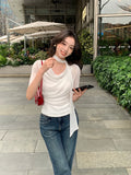 Xixi 2025 Summer New Korean Style Elegant Solid Color Collar Short Sleeve Bottom Shirt T-Shirt Top Women