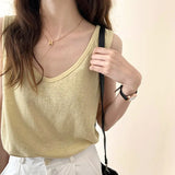 U-Collar Clavicle Loose Vest Women Wear Sleeveless T-Shirt In Summer