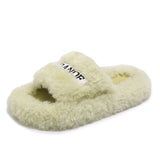 Plush Slippers Women Wear High-Level Spring And Autumn Leisure Home Thick Embroidery A Word Hairy