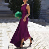 New Spring And Summer Purple Dress Dress Folded Dress 100 Foldless Dress Sleeveless Irregular Evening
