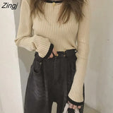 Pullovers Womens Autumn Simple Knitwear Slim O-neck Long Sleeve Trendy Patchwork All-match Leisure Female Tops