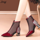 New Fashion Summer Ankle Boots Women's Shoes Women's Mid Heel High Heels Heel Zipper Boots Cutout Ladies Women's