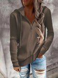 Zingj And Winter New Solid Color Casual Hoodie Loose Zipper Half Cardigan Set Long Sleeve Hooded Knit Women's Wear-Outfit