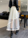 Elegant Mesh Patchwork Women Tulle Skirt Fashion Korean A Line Cake Skirt Female Sweet Preppy Style Irregular Midi
