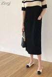 Fashion Summer Woman Pullover Knitted Dress Korea New Ladies Womens Black Knit Dresses Casual Office Sweater Long