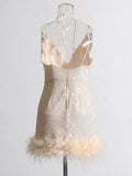 2025 Sexy Deep V-Neck Slid Strap Design Splicing Ostrich Hairy Sling Dress