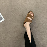 Retro Slippers Women Wear 2025 New Frosted Leather Shoes In The Summer, Cool Drag Flat