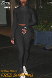 Sexy Sporty Two Piece Set Sexy Bodycon Embroidery Ribbed Knit Tracksuit Fall Winter Casual Clothes for