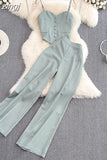 Sexy Striped 2Pcs Set Elegant Single Breasted Strap Camis Tops + High Waist Pants Casual Two Pieces Suits Female New