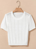 Women's Autumn And Winter New Sweet Fashion French Round-Collar Eye Hollow Woven Short-Sleeved Knitted Shirt