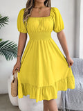 Shooting 2025 Spring And Summer Leisure Side Short Sleeves To Close The Waist Lotus Leaf Side A Dress Women's