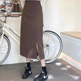 Skirts Women Korean Style Solid Ladies Design Temperament Autumn Feminino Side-slit All-match Leisure New College