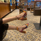 Roman Style Female High-Heeled Toe With Hollow Colored Sandals Square Thick Heel