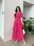 Familiar With The Style Of Temperament Short-Sleeved Round Collar To Close The Waist Thin Cake Dress Dress Dress