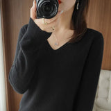 Zingj The 2023 Fall / Winter New Women's Knit Sweater Pullover Women's V-Neck Bottom Plush Sweater-Outfit