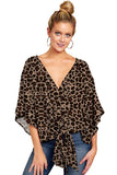 Women's Sexy Hot Girl Spring And Summer V-Neck Short-Sleeved Knot Print
