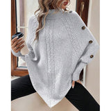 And Winter New Sweater Women's Knit Fashion Stucked High-Necked Button Bat Sleeve