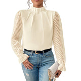 Women's Autumn And Winter New Half-High Collar Spliced Wave Chiffon Long-Sleeved Top