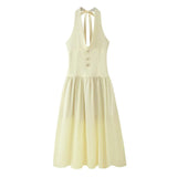 Temperament Hanging Neck Sleeveless Dress High-End Folded Back Long