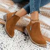 Barrel With Retro Matte Short Boots Female Coarse And Flat Bottom Side Zipper Martin