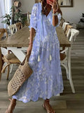 Solid Ruffles Pleated Long Party Dress Women Short Sleeve Loose Casual Dress2025 Autumn V Neck Tassel Hollow Out Dresses 211-0-Outfit