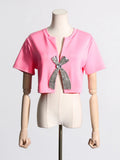 Summer New Set Diamond Sequin Bow Design Sense Short-Sleeved T-Shirt Women's Niche Design Sense Short