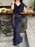 Xixi 2025 Spring And Summer Temperament Retro T-Shirt + High Waist Half-Dress Two-Piece Suit Woman