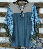 Women's Dress Spring And Summer Wish Bat Sleeve Print Color Waffug Blouse T-Shirt