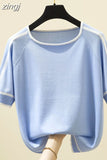 Mujer Short Sleeve 2023 Summer Blouse Thin Knitted Shirt Women Tops Woman Clothes Striped Fashion Shirt Femme