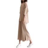 Wind Knitted Set Of Trousers Autumn New V-Neck Top + Open Wide Leg Pants Fashion Temperament