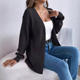 Wind Shooting Autumn And Winter Casual Pure Color Hollow Long Sleeve Open Shirt Sweater Coat Women's