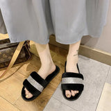 Zingj New Wool Mop Indoor Home Plush Slippers Warm Flat Bottom Rhinestone 43 Large Size-Outfit