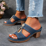 Summer New Large Flat Slope And Hollow Water Drill Women's Shoes High Heel Thick And Cool Slippers