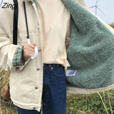 Women Kawaii Single Breasted BF Warm outwear Trendy Leisure All-match Coat Thick Invierno Patchwork Daily Mujer Teens