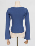 2025 Autumn New Temperament Folding Irregular Oblique Shoulder Design Long-Sleeved Knitted Top