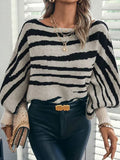 Autumn And Winter Sweater Women Loose Knitted Zebra Pattern One-Word Shoulder Bat Sleeve