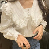 Blouses Women Sweet Korean Style Romantic Tops Spring Teens Students Long Sleeve Dating Feminino Y2k Cozy Clothes