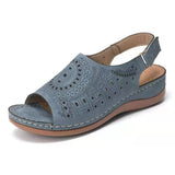 2025 Summer New Sloped Sandals Women's Hollow Flat Heel Toe Buckle With Retro Hole